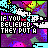 Pixelated animated icon with repeating text 'IF YOU BELIEVED, THEY PUT A MALL ON THE MOON' over vibrant abstract background.