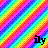 Rainbow striped background with diagonal bands of red, orange, yellow, green, blue, and purple; four instances of the text 'ily' in black, white, gray, and dark gray.