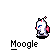 Pixelated white creature with red accents and blue eyes, shown in multiple poses with 'Moogle' text below each frame.