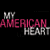 Animated contact sheet of a pixel art icon featuring a black bird with pink heart chest, repeated text "MY AMERICAN HEART" in red and white, displayed across 9 frames on gray transparency background.