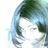 Pixelated close-up of a character's face with light blue hair, dark green sections, and white facial features against a plain background.