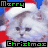 identical pixelated images showing a white fluffy animal wearing a red Santa hat, with green text reading "Merry" and "Christmas" above it