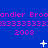 Blue background with pink pixelated text reading 'andler Broo', '3333333333', and '2008', plus a white plus sign in the bottom right.