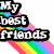 A four- of pixelated text with rainbow and confetti backgrounds, each displaying a segment of the phrase "My best friends are better than yours."