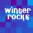 Four identical pixelated text displays reading 'winter rocks' on a blue-purple checkered background.