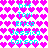 A static image with a repeating pattern of bright pink hearts on white background, overlaid with cyan text reading 'bff', 'Tori', 'Erica', and 'Jessica Carson' in multiple