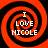 Four identical red and black spiral patterns arranged in a , each containing white text reading "I LOVE NICOLE" in a pixelated font