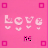 Animated contact sheet of a pink-themed buddy icon showing sequential frame changes in the word 'LOVE' with scattered black dots on a solid pink background.
