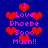 Pixelated blue background with red hearts and pink text reading 'I Love Phoebe Sooo Much!!' repeated in a pattern