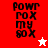 Four display 'POWR ROX my 80X' text with star symbols; red and white backgrounds alternate between top-left, bottom-right, and bottom-left
