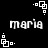 Black background with white pixelated text 'maria' and small square-dot patterns in four corners.