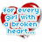 Two red heart-shaped frames with blue and orange text blocks reading 'for every girl with a broken heart...' and 'there is always that boy with the glue gun'.