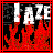 Animated sequence of a stylized text logo with red flames against black background, showing letter-by-letter animation.