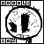Static black-and-white pixelated icon with a circular central area containing two distinct shapes, bordered by geometric patterns at top and bottom.
