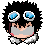 Pixel art character with spiky black hair, blue goggles, and gray mouth covering in six variations showing subtle facial expression changes.