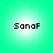 Four identical pixelated text icons arranged in a on a green gradient background, each displaying 'SanaF' with black lettering