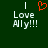 Green background with white text reading "Love Ally!!!" and a red pixelated heart symbol above the left side of the text.