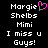 Pixelated text and a pink heart symbol on black background, with identical left and right sides showing names, nicknames, and messages.