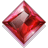 A static diamond-shaped icon with a gradient of red and pink hues, featuring pixelated edges against a light gray background.