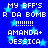 Blue background with light blue stars and white pixelated text reading 'MY BFF'S R DA BOMB !!!!!!! AMANDA+ JESSICA' repeated twice in a