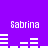 Purple background with four instances of the name "Sabrina" in pixelated white text, each above a horizontal bar graph-like pattern of white bars.