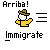Pixel art icon of a figure in yellow shirt and brown hat with text 'Arriva!' above, showing animation changes across frames.