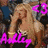 Animated sequence showing three distinct poses of a blonde woman in black-and-white lace lingerie with pink text labels and heart symbols.