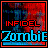 Four pixelated display 'INFIDEL' and 'Zombie' text in red or blue with a dark, abstract background