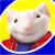 A pixelated animated buddy icon featuring a white mouse character with yellow hair and red scarf against blue background on left, next to green text reading "Original Icons .com" on dark green background right.