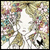 Pixelated static image with abstract floral patterns in muted pastels and a central white void, surrounded by scattered dark accents.