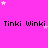 A bright pink background with repeated "Tinki Winki" text and scattered white stars in a pattern