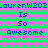 Pixelated icon with repeating text and heart patterns on green and purple backgrounds.