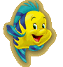Yellow cartoon fish with blue stripes and fins, smiling in three distinct poses against a gray background.