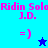Pixelated icon with cyan and blue background sections displaying 'Ridin Solo J.D.' text and smiley faces, featuring a star symbol change between sections.