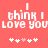 Pixelated text on coral background with heart symbols below, showing 'I think I love you' in white block letters and five small hearts.