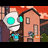 Animated contact sheet showing a cartoon robot character with glowing cyan eyes and blue accents performing sequential movements against a suburban house background.
