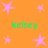 Orange background with pink star shapes and green text reading 'kelsey' in four positions.