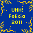 Blue background with yellow pixelated text and border elements repeating 'UNH! Felicia 2011' in four corners and a central starburst pattern.