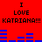 Red background with black text "I LOVE KATRIANA!!!" repeated twice, blue horizontal bars shifting position between frames.