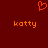 Red background with orange pixelated heart symbol above two instances of the word 'kotty' in orange pixelated text.