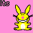 Yellow bunny with pink nose and white belly on pink background, displaying text fragments 'its all about me. deal with it.'