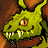 Green dragon head with orange eyes and white teeth, shown in four pixelated views including close-ups of the eye.