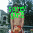 A shirtless person in red shorts stands outdoors with green text overlays changing across frames.