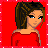 A 3x2 contact sheet of pixel art frames showing a character in red attire with brown hair, a red top with white bow, black pants, and gray boots against a solid red background.