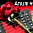 A pixelated image shows a red rose with a green stem and leaves, next to a gray metallic object with a yellow line, under the text 'Anum' on a black background.