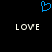 Blue pixelated heart symbol above two white 'LOVE' text blocks on black background.