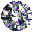 A contact sheet of 8 animated frames showing a circular pixelated icon with shifting light patterns and color variations across the sequence.