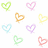 A static image of multiple pastel-colored heart outlines arranged in a scattered pattern on a white background.