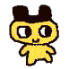 Two pixelated yellow cartoon figures with black hair and large eyes stand side-by-side against a gray background, each displaying distinct eye patterns.