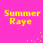 Yellow pixelated text 'Summer Raye' on bright pink background with scattered yellow dots in four quadrants.